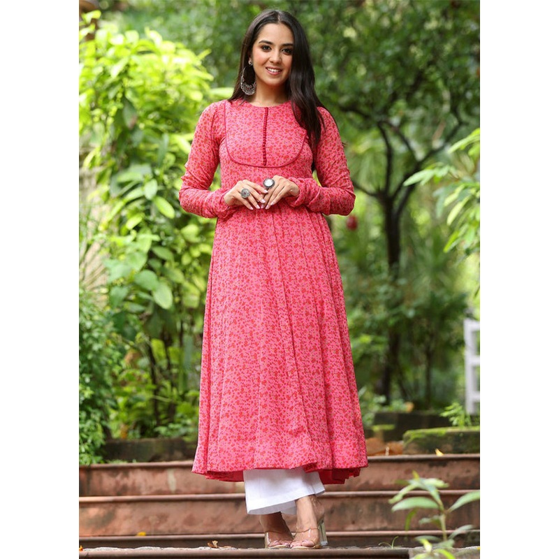 Pink Readymade Georgette Long Kurti - JD986602913