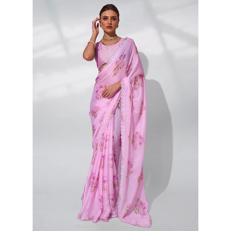 Pink Satin Silk Saree With Blouse Piece - JD986603071