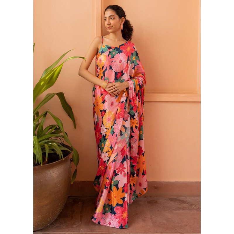 Pink Satin Silk Saree With Blouse Piece - JD986603072