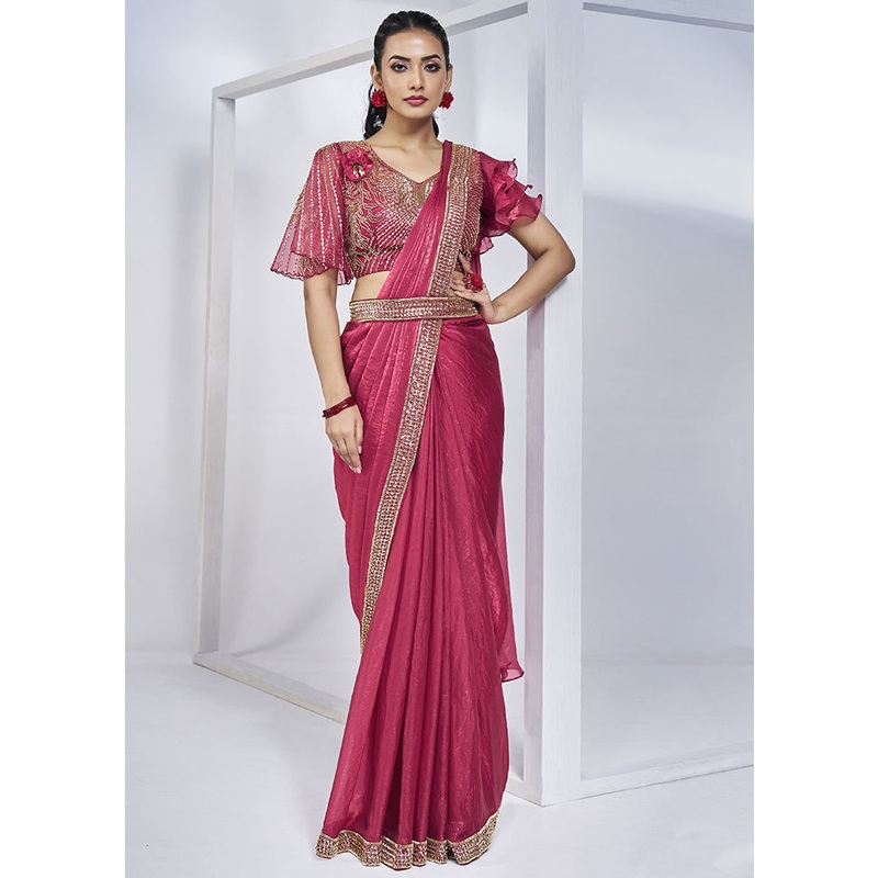 Pink Satin Silk Saree With Blouse Piece - JD986603074