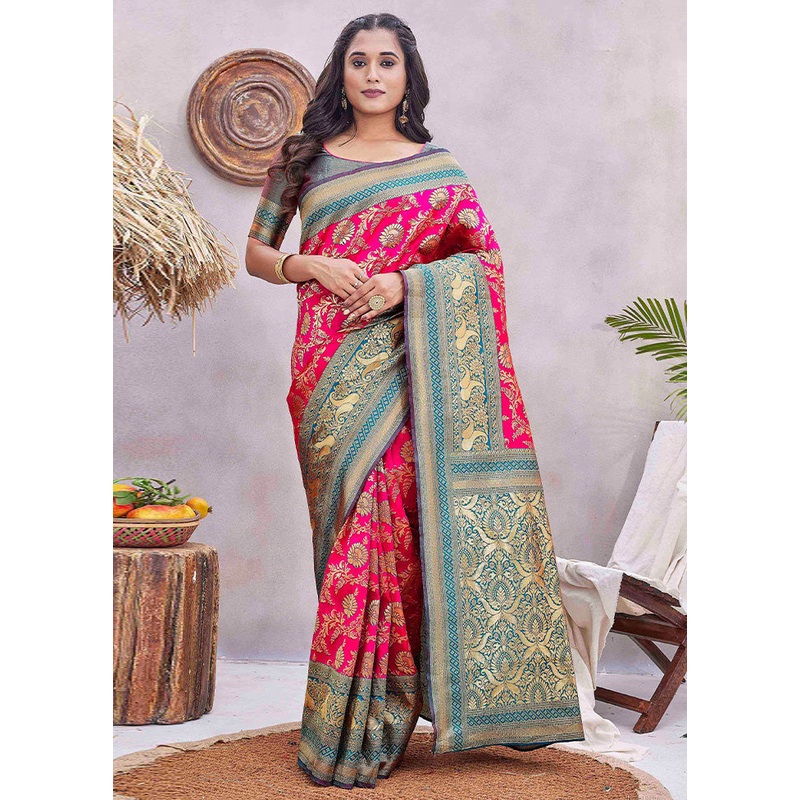 Pink Spun Silk Saree With Blouse Piece - JD986603064