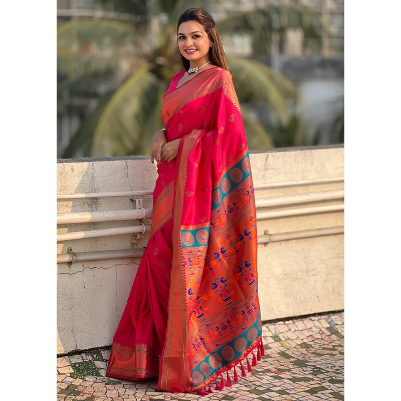 Pink Spun Silk Saree With Blouse Piece - JD986603068