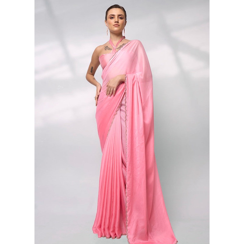 Pink Spun Silk Saree With Blouse Piece - JD986603069