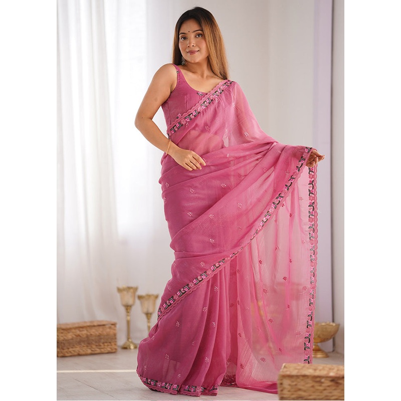 Pink Spun Silk Saree With Blouse Piece - JD986603070