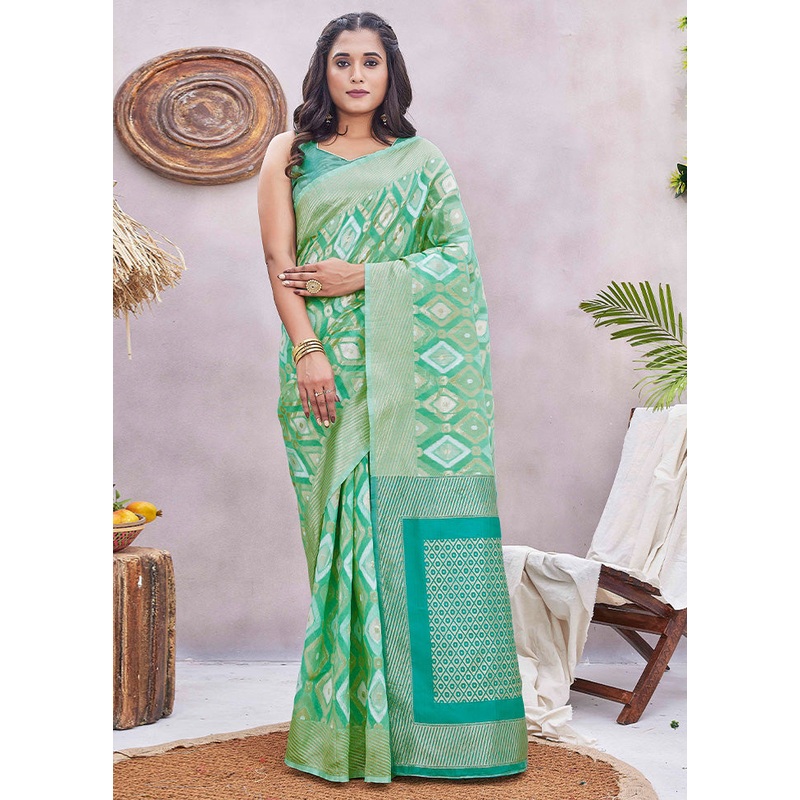 Pista Green Spun Silk Saree With Blouse Piece - JD986603055