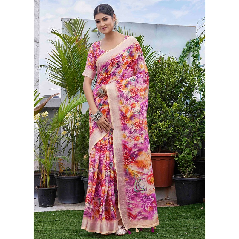 Purple Linen Silk Saree With Blouse Piece - JD986603052