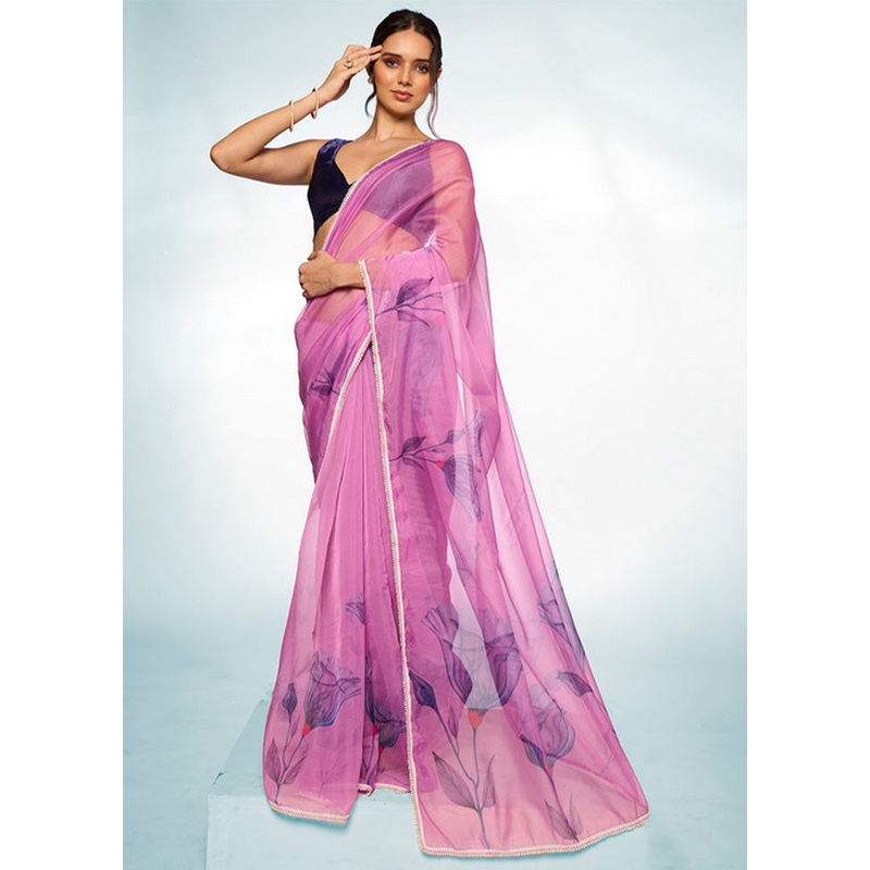 Purple Organza Saree With Blouse Piece - JD986603050