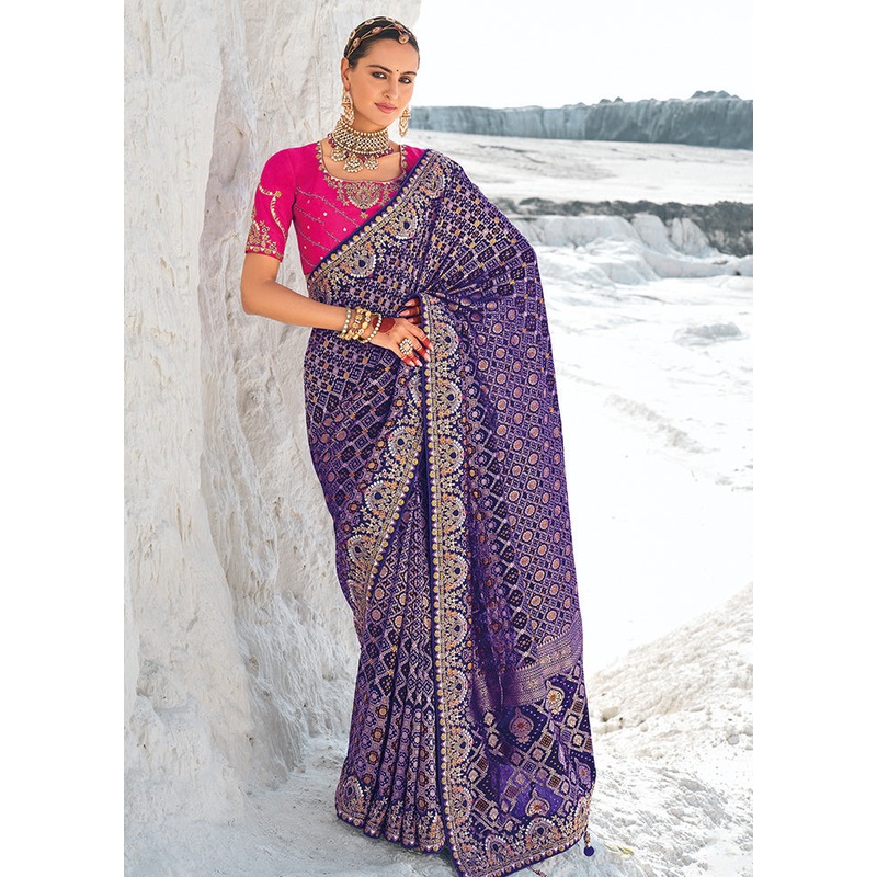 Purple Pure Georgette Saree With Blouse Piece - JD986603031