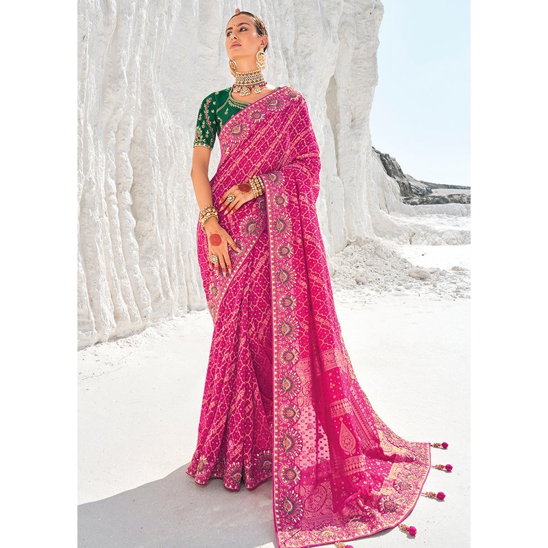 Purple Pure Georgette Saree With Blouse Piece - JD986603048
