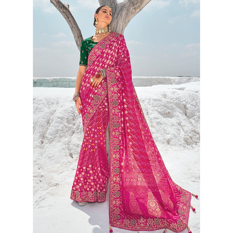 Purple Pure Georgette Saree With Blouse Piece - JD986603049
