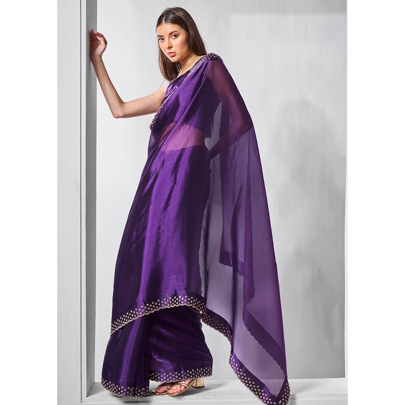 Purple Spun Silk Saree With Blouse Piece - JD986603038