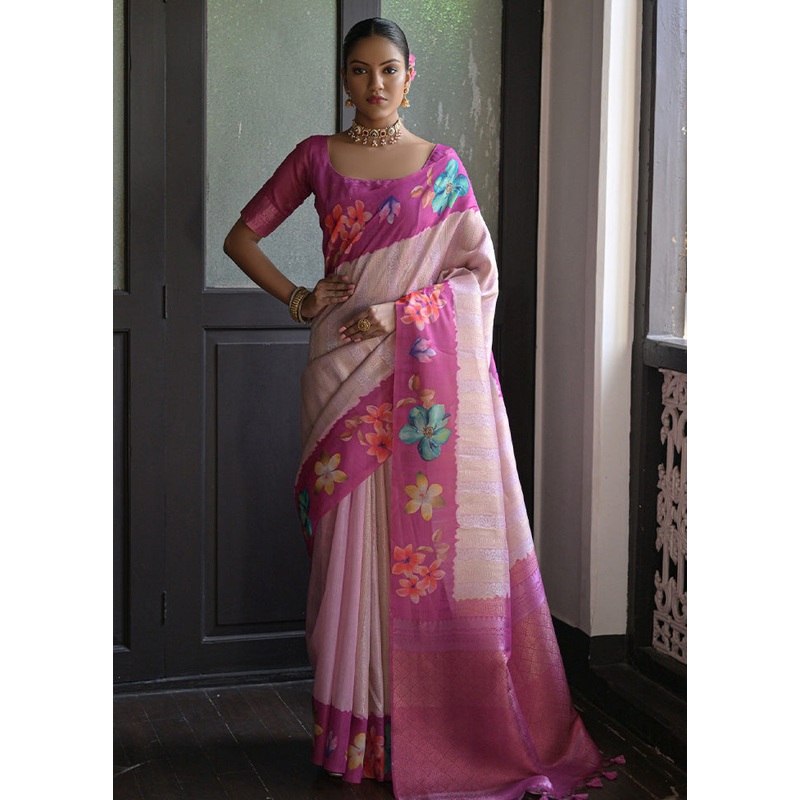 Purple Spun Silk Saree With Blouse Piece - JD986603039