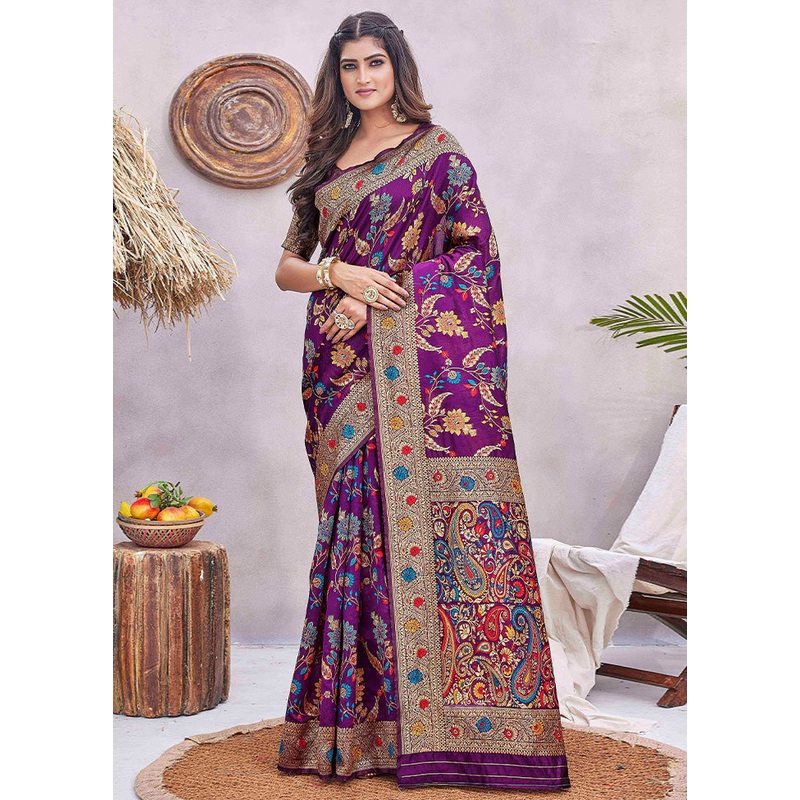 Purple Spun Silk Saree With Blouse Piece - JD986603040