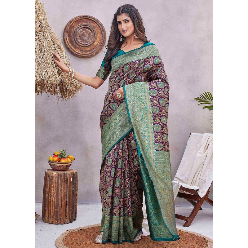Purple Spun Silk Saree With Blouse Piece - JD986603041