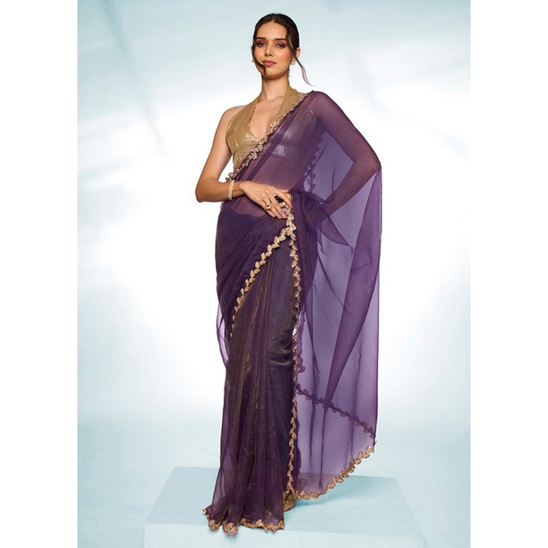 Purple Spun Silk Saree With Blouse Piece - JD986603046