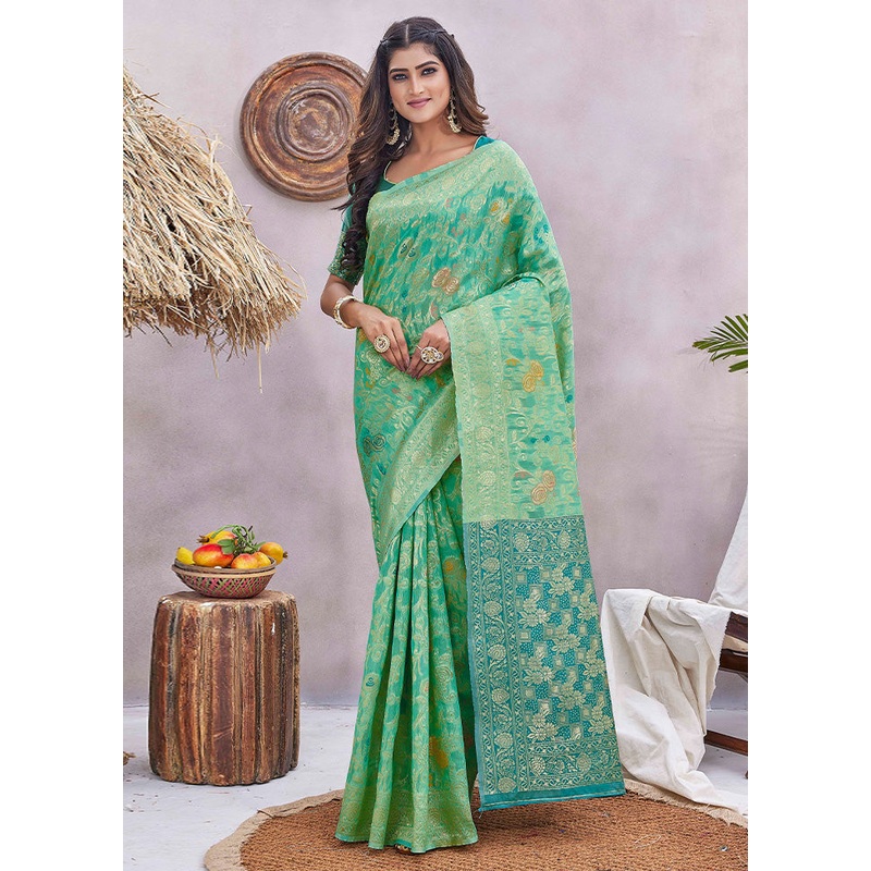 Rama Spun Silk Saree With Blouse Piece - JD986603033