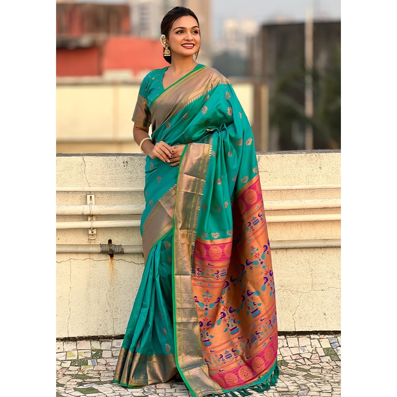 Rama Spun Silk Saree With Blouse Piece - JD986603035