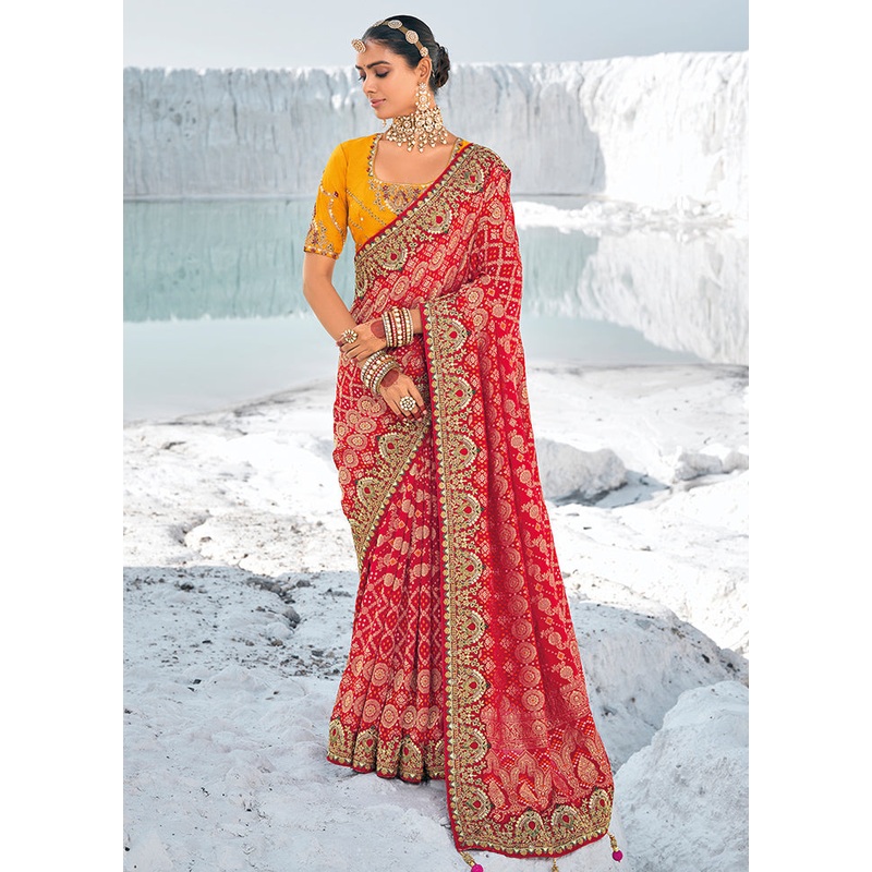 Red Pure Georgette Saree With Blouse Piece - JD986603029