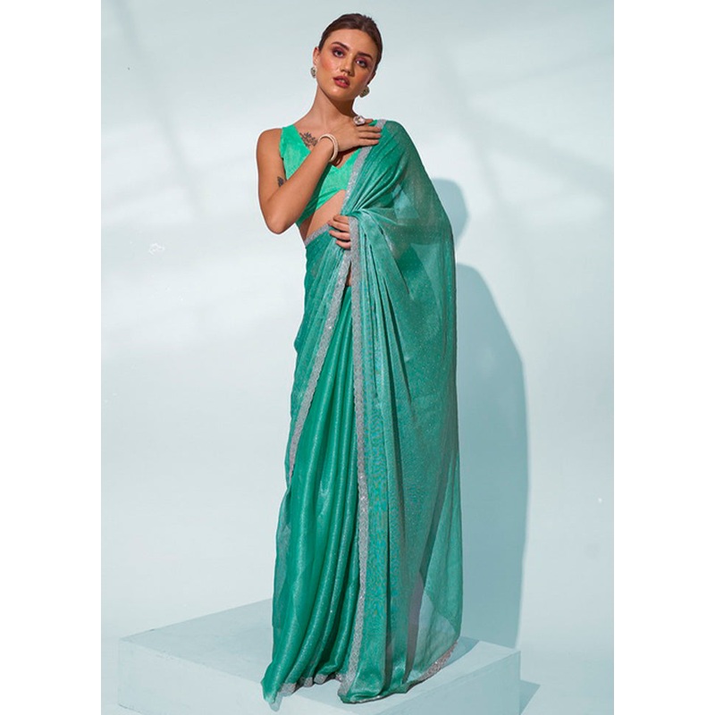 Sea Green Chiffon Silk Saree With Blouse Piece - JD986603026