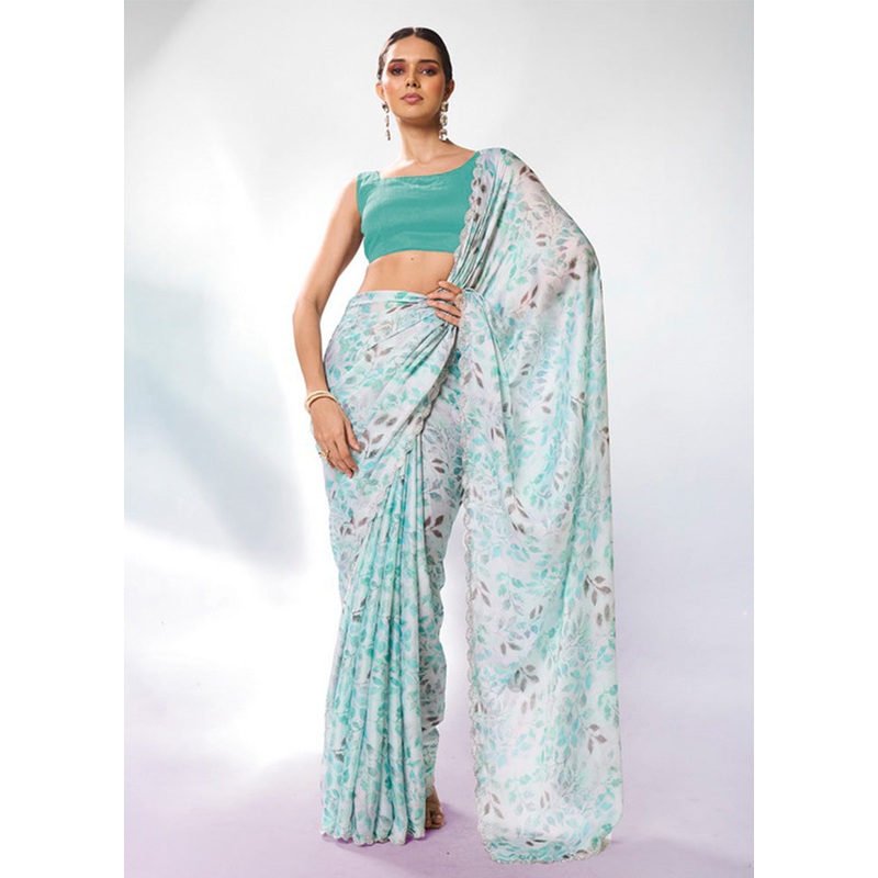Sea Green Georgette Saree With Blouse Piece - JD986603023