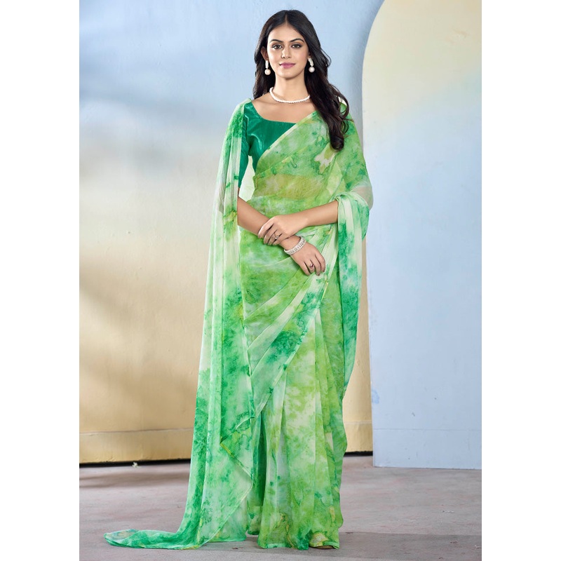Sea Green Georgette Saree With Blouse Piece - JD986603024