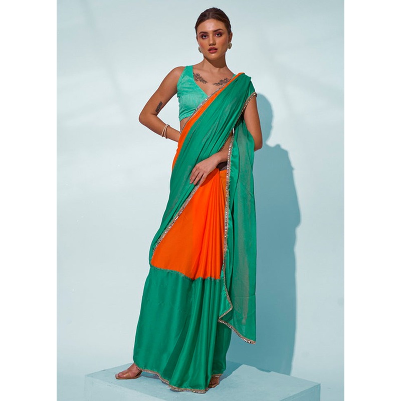 Sea Green Georgette Saree With Blouse Piece - JD986603025