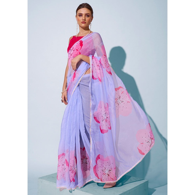 Sky Blue Organza Saree With Blouse Piece - JD986603018