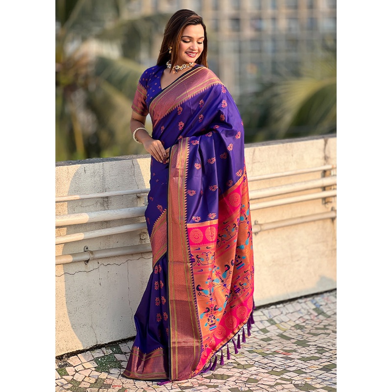 Voilet Spun Silk Saree With Blouse Piece - JD986603009