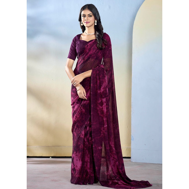 Wine Georgette Saree With Blouse Piece - JD986603007