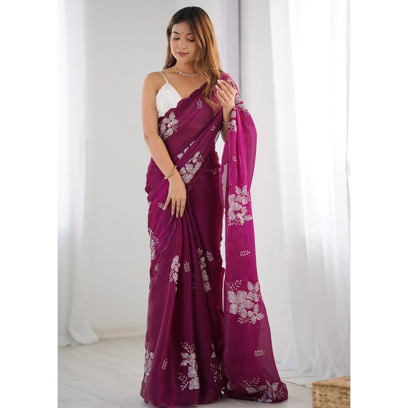 Wine Spun Silk Saree With Blouse Piece - JD986603006