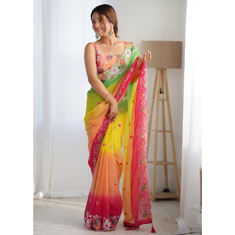 Yellow Georgette Saree With Blouse Piece - JD986603003