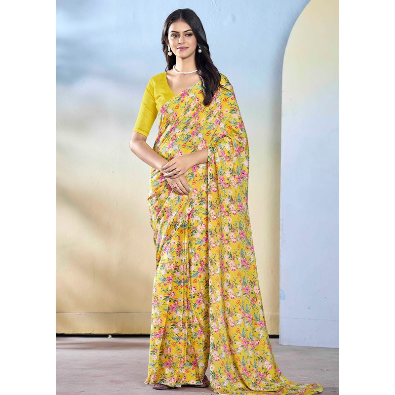Yellow Georgette Saree With Blouse Piece - JD986603004