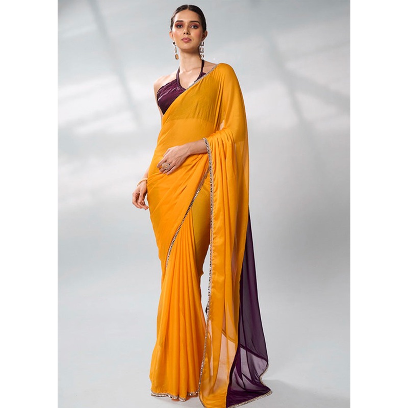 Yellow Georgette Saree With Blouse Piece - JD986603005