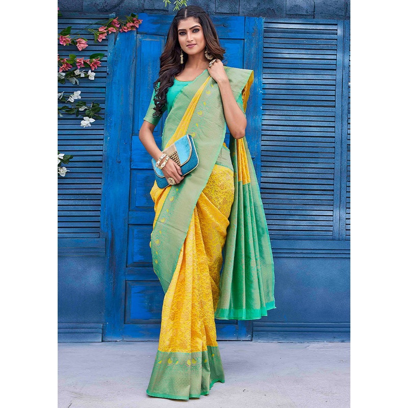 Yellow Spun Silk Saree With Blouse Piece - JD986603000