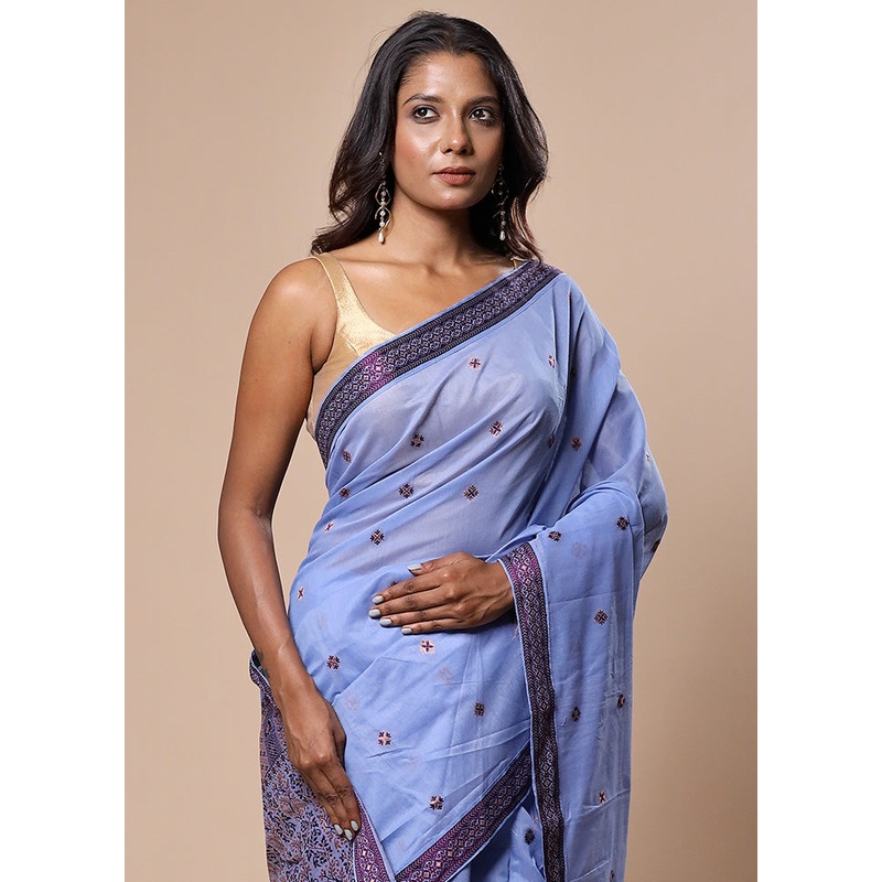 Blue Assam Silk Saree With Blouse Piece - JD986602835