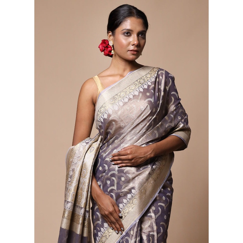Blue Tissue Silk Saree With Blouse Piece - JD986602825