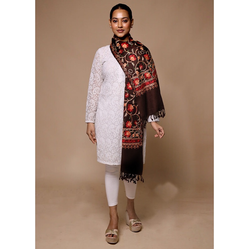 Brown Woven Work Shawl - JD986602713
