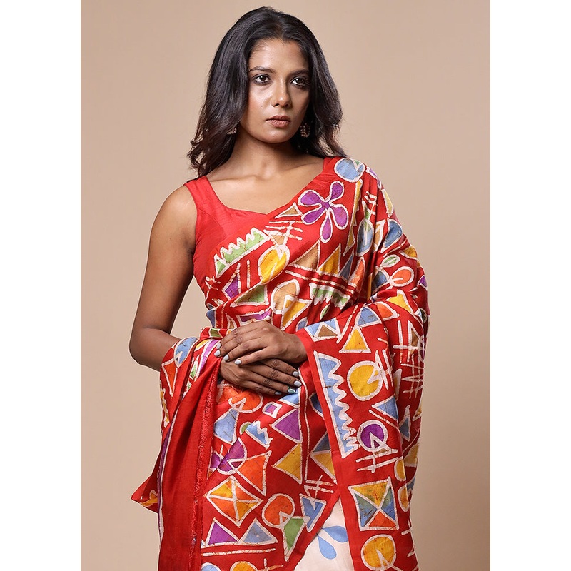Cream Printed Pure Silk Saree Without Blouse Piece - JD986602815
