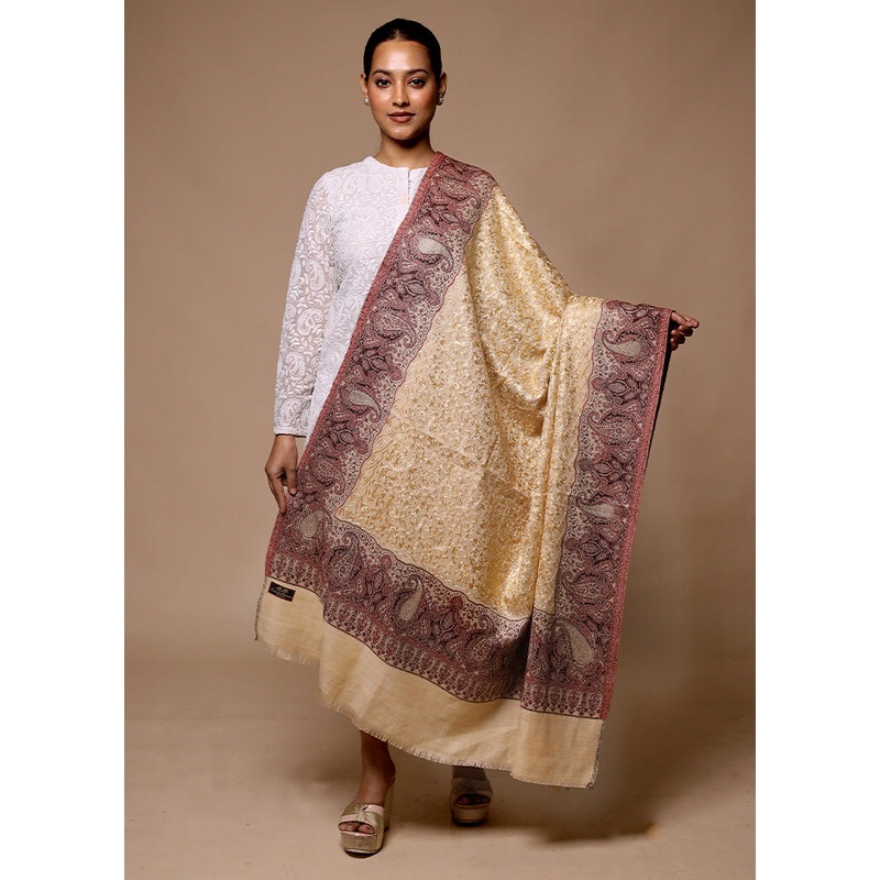Golden Butta Work With Zari Woven Border Shawl - JD986602699