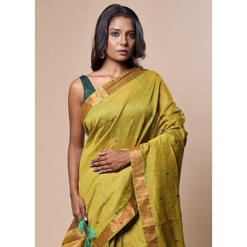 Green Assam Silk Saree With Blouse Piece - JD986602808