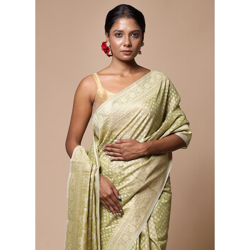 Green Tissue Silk Saree With Blouse Piece - JD986602799