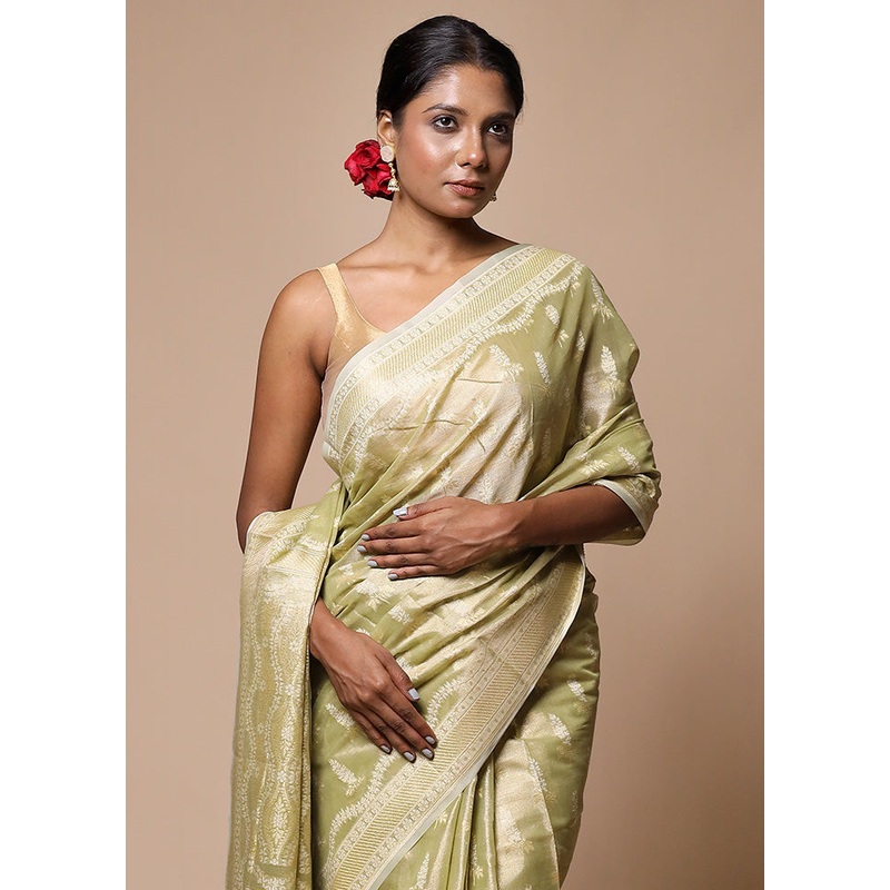 Green Tissue Silk Saree With Blouse Piece - JD986602800