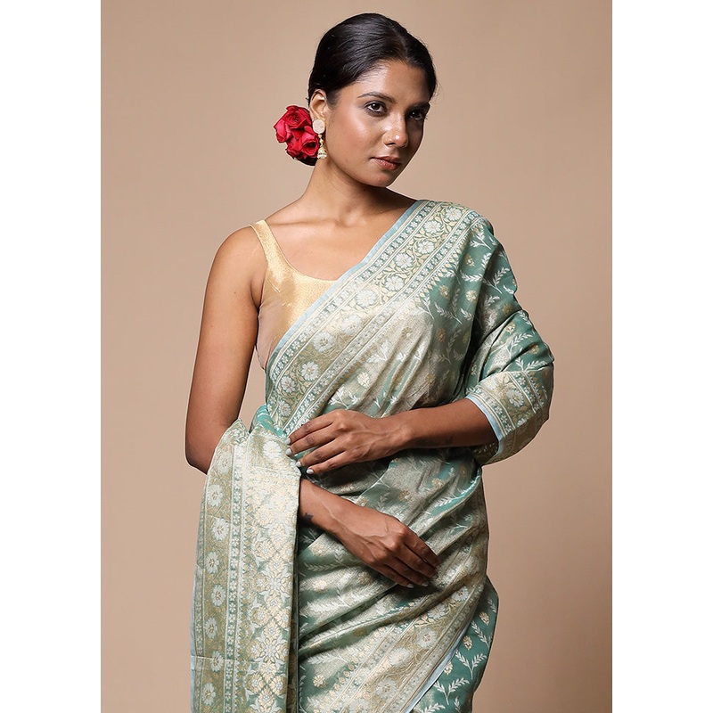 Green Tissue Silk Saree With Blouse Piece - JD986602801