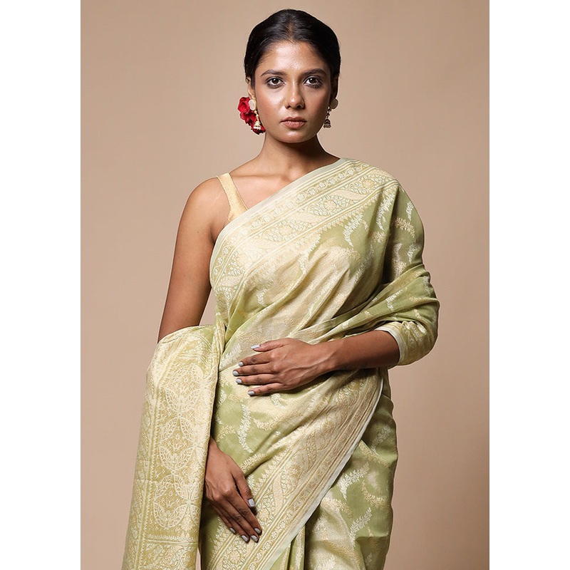 Green Tissue Silk Saree With Blouse Piece - JD986602803