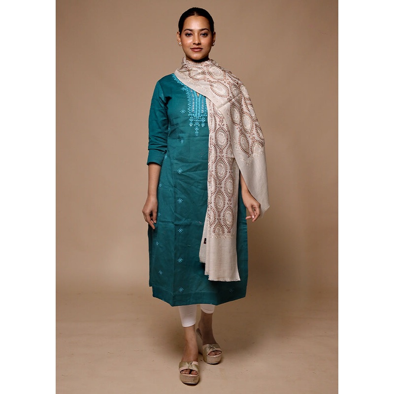 Grey Butta Work With Zari Woven Border Shawl - JD986602690