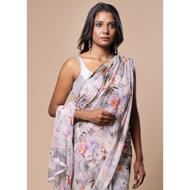 Grey Handloom Chiffon Pure Silk Saree With Blouse Piece - JD986602795