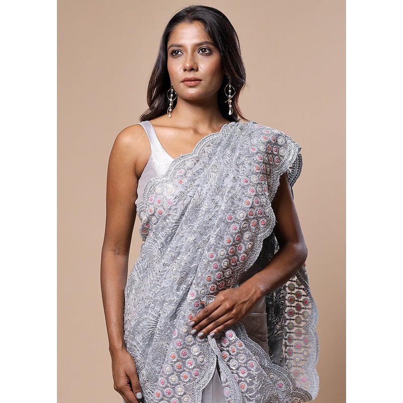 Grey Pure Handloom Silk Saree With Blouse Piece - JD986602793