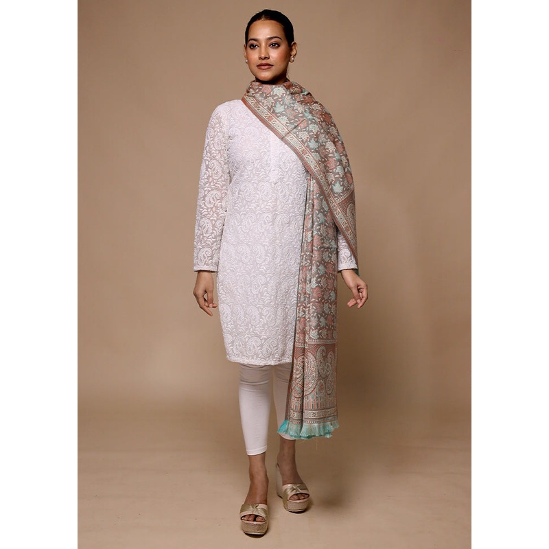 Grey Woven Work Shawl - JD986602686
