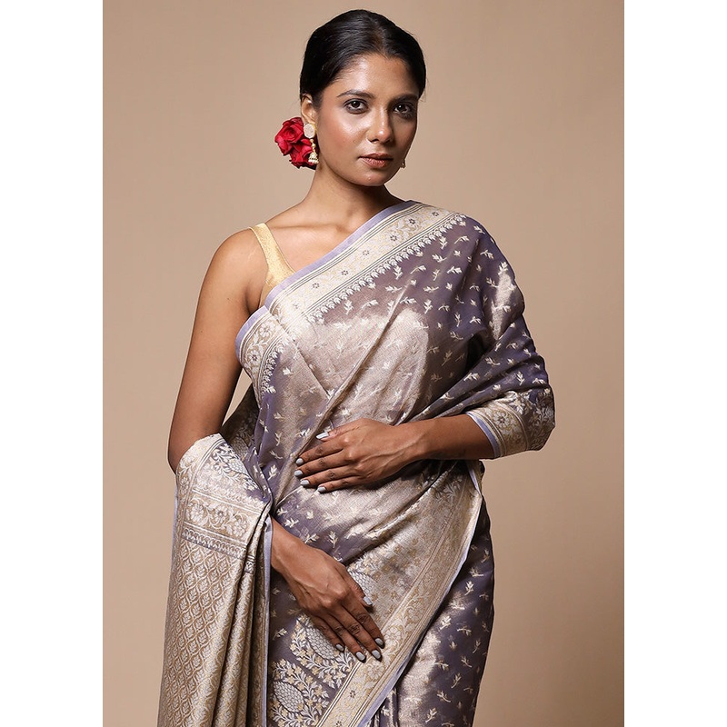 Lavender Tissue Silk Saree With Blouse Piece - JD986602789