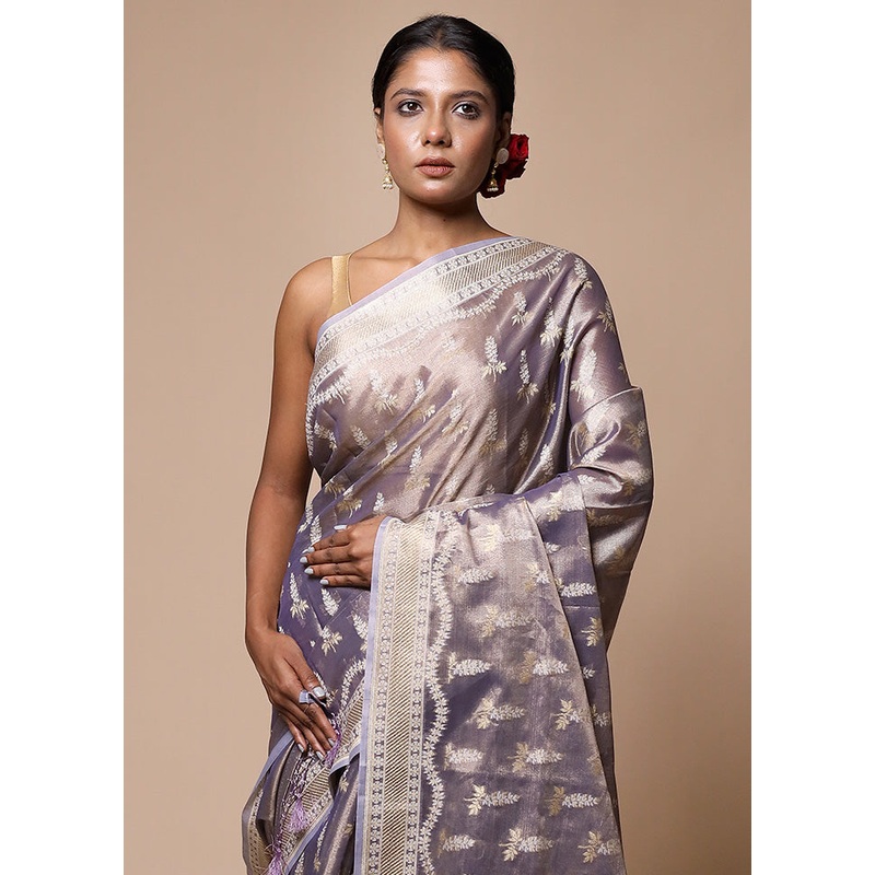 Lavender Tissue Silk Saree With Blouse Piece - JD986602791